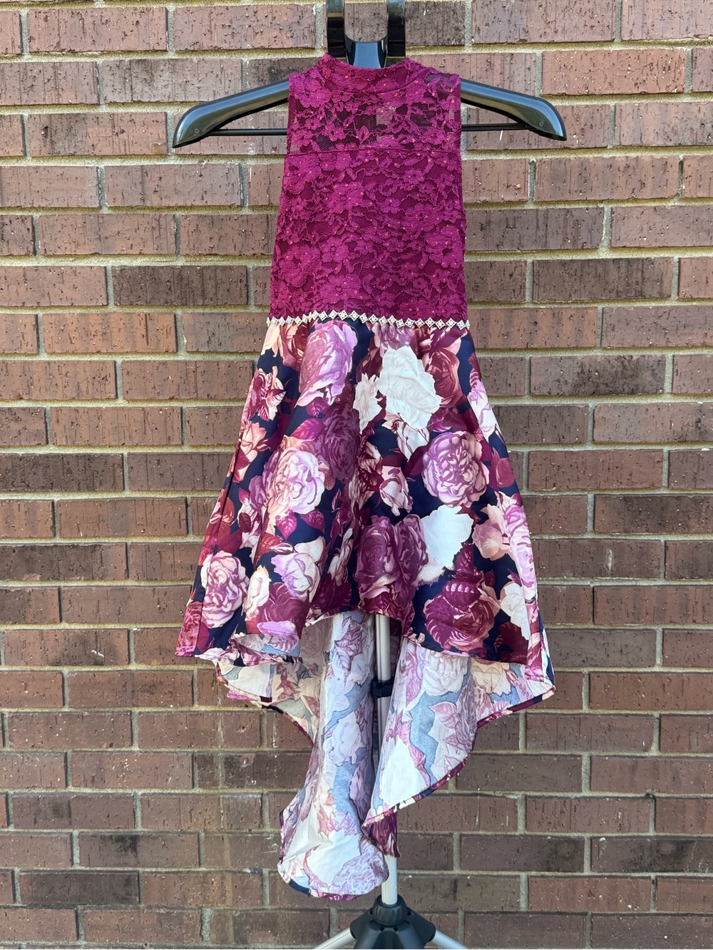 Speechless Kids Girls Size 7 Burgundy Wine Lace Floral High-Low Party Dress EUC